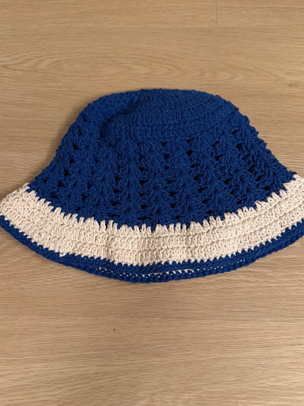 Blue and Cream Crochet Bucket Hat